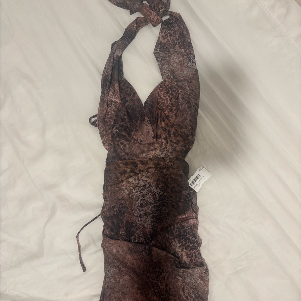 NWT Brown Animal Print Halter Dress